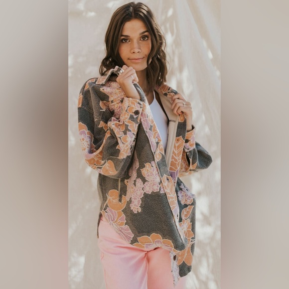 Free People - NWT Printed Ruby Jacket in Charcoal - Picture 5 of 12